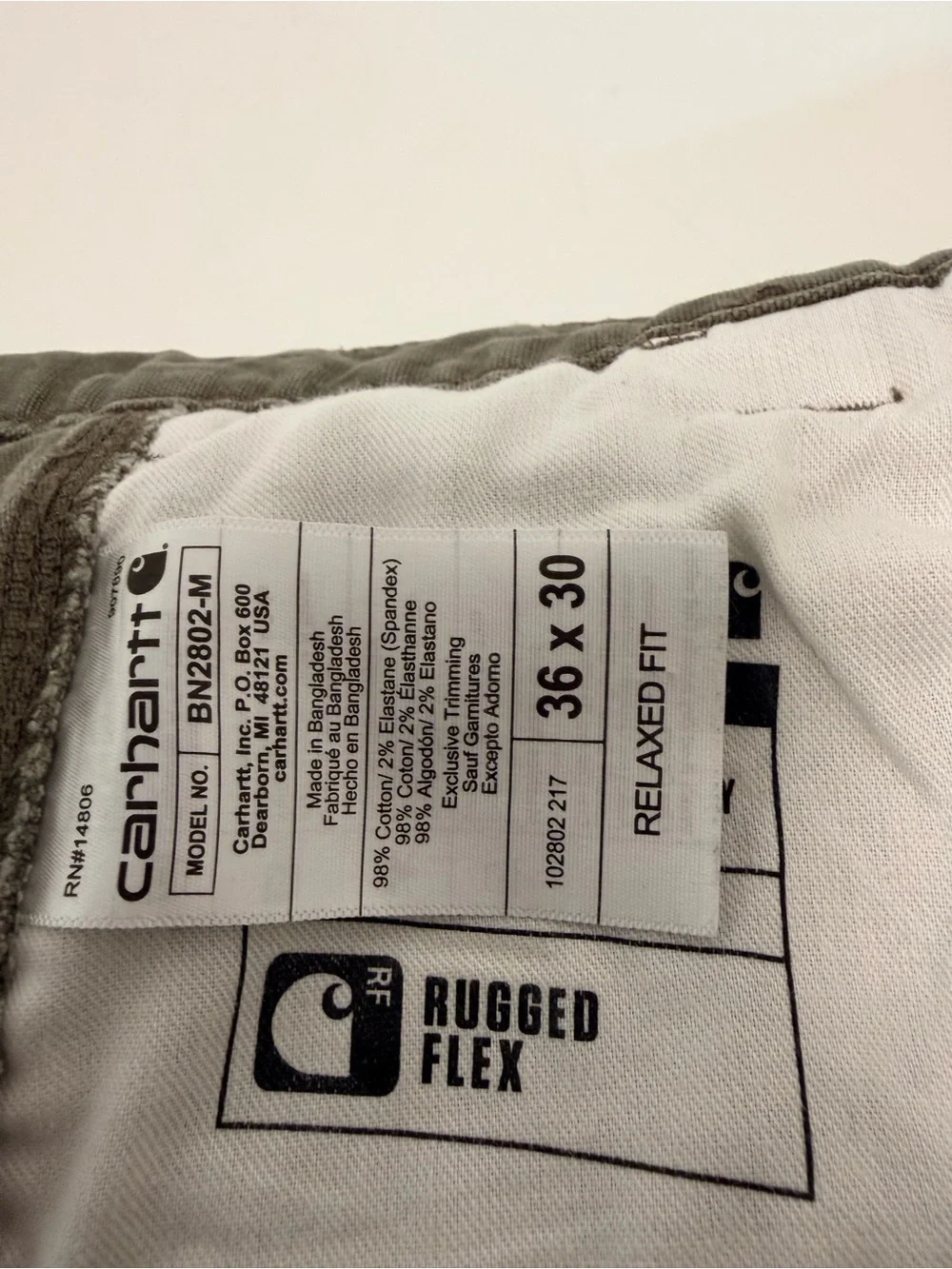 Carhartt Olive Green Cargo Pants with Back Patch Pockets
